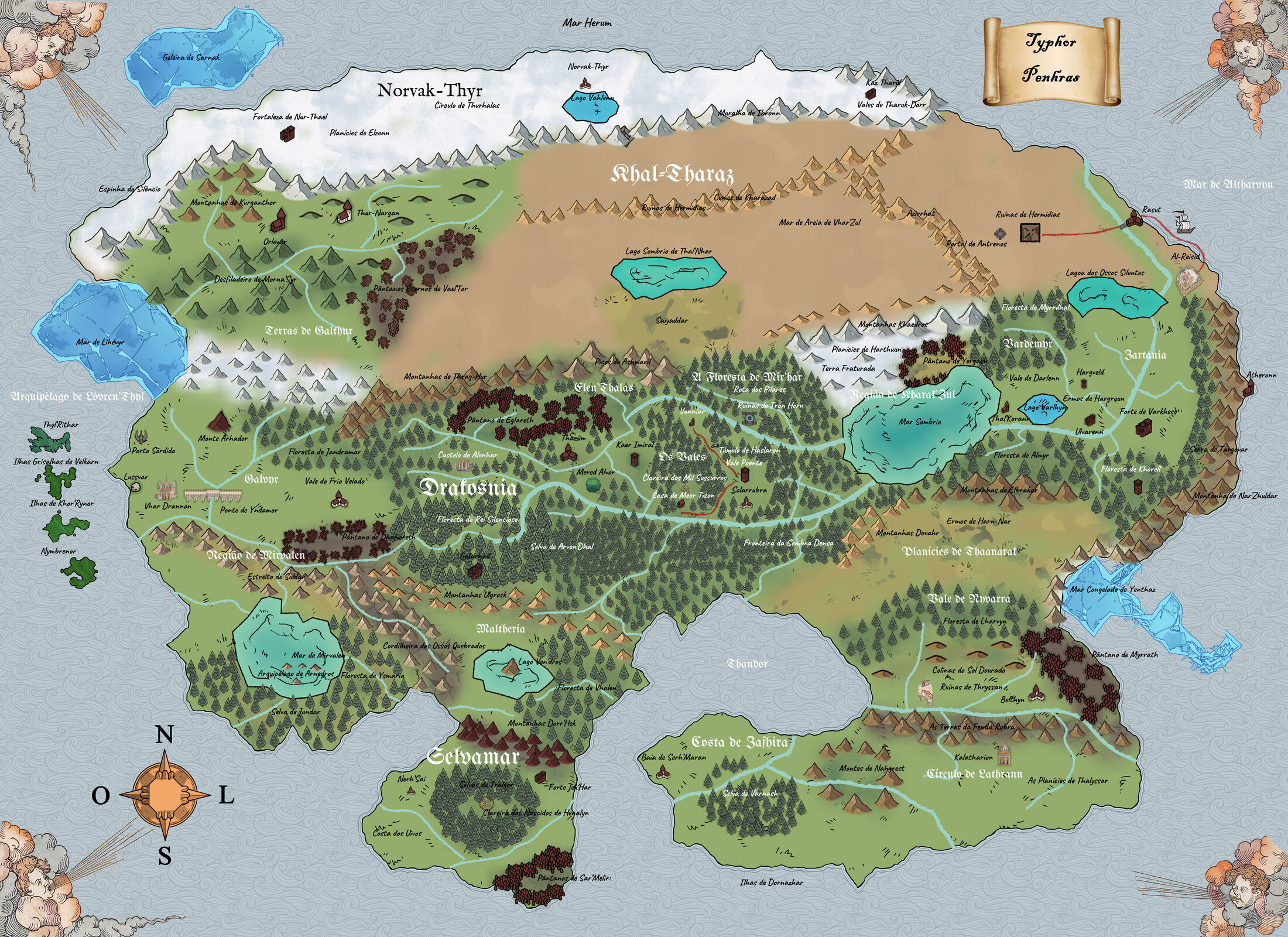 Mapa do continente de Penhras